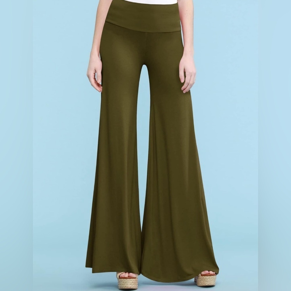 Wide Leg Palazzo Pants in Olive Green